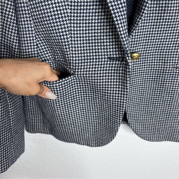 J. Crew Blazer Women Size 2 Campbell Houndstooth Blue White Jacket Coat Wool - Picture 2 of 11